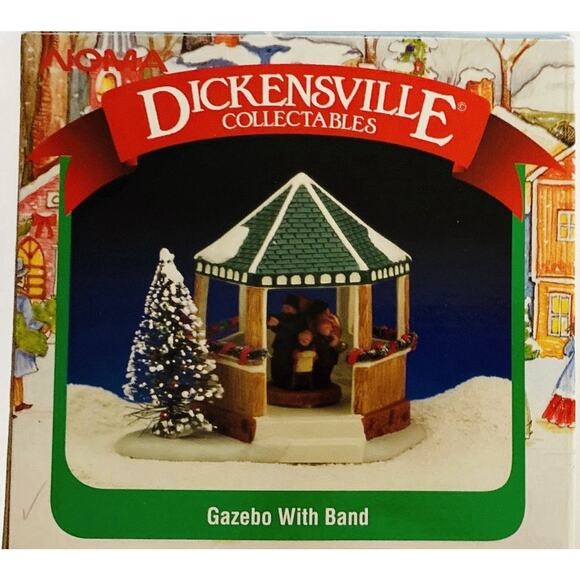Vintage Dickensville Retired 1997 NOMA Porcelain Gazebo Bottle brush trees 3D - Picture 8 of 10